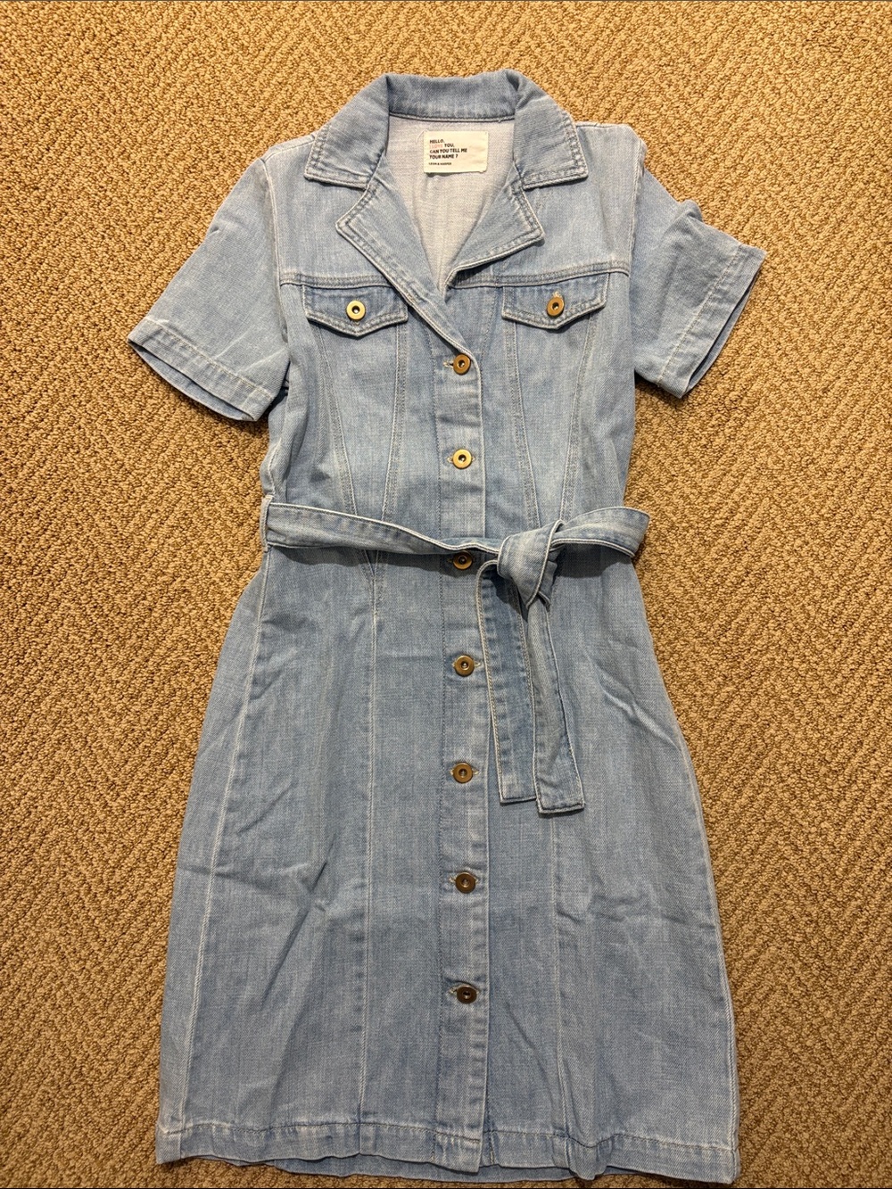 Light Blue Denim Midi Shirt Dress with Self-Tie Belt